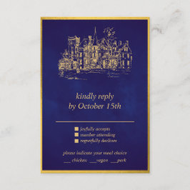 Fairy Tale Whimsical Castle Paars Gold RSVP-kaart Informatiekaartje