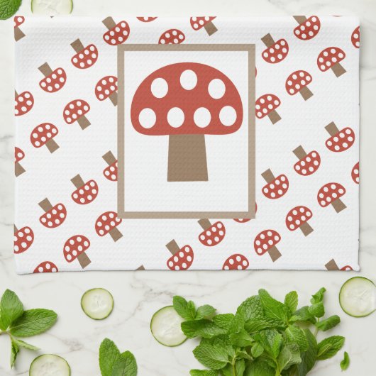 Fairy Tale Whimsical Red Mushroom Kitchen Towel Theedoek (Gevouwen)