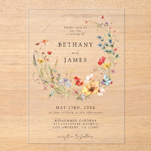 Fairy Tale Wildflower Wedding Acryl Uitnodigingen (Voorkant)