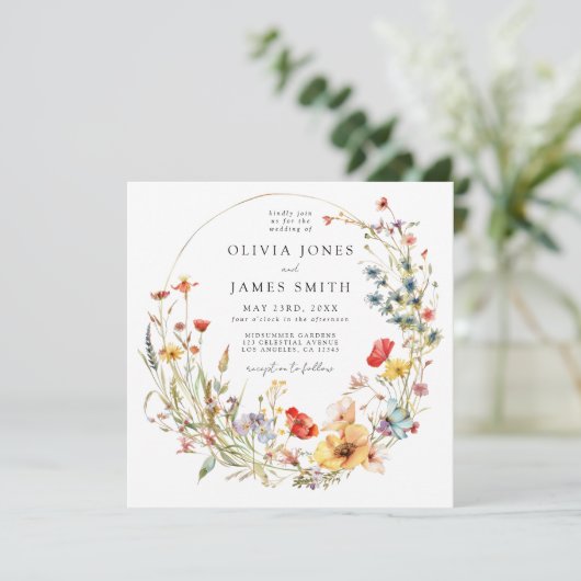 Fairy Tale Wildflower Wedding Kaart (Staand voorkant)
