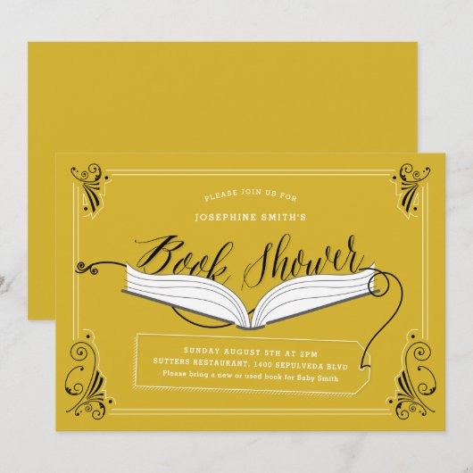 Fairy Tale Yellow Gold Baby shower Book Shower Kaart (Voorkant / Achterkant)