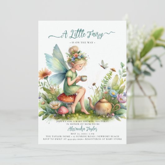 Fairy Tea Cup Wildflower Mushroom Baby Meisje Douc Kaart (Staand voorkant)