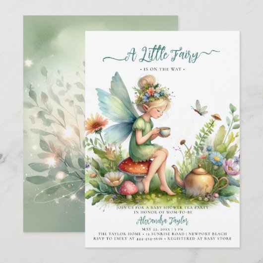 Fairy Tea Cup Wildflower Mushroom Baby Meisje Douc Kaart (Voorkant / Achterkant)