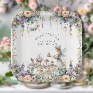 Fairy Tea Floral Enchanted Party Baby Meisje Douch Papieren Bordje