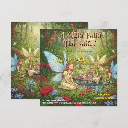 Fairy Tea Party Kaart (Voorkant / Achterkant)