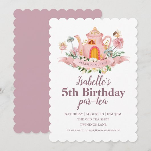 Fairy Tea Party uitnodiging (Voorkant / Achterkant)