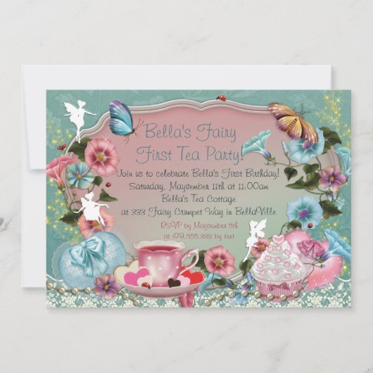 Fairy Tea Party Uitnodigingen Verjaardag (Voorkant)