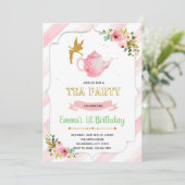 Fairy tea party verjaardagsuitnodiging kaart (Staand voorkant)