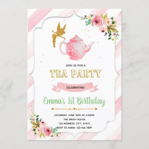 Fairy tea party verjaardagsuitnodiging kaart