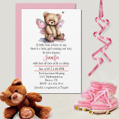 Fairy Teddy Bear Girls Baby shower Invitation Kaart
