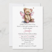 Fairy Teddy Bear Girls Baby shower Invitation Kaart (Voorkant)