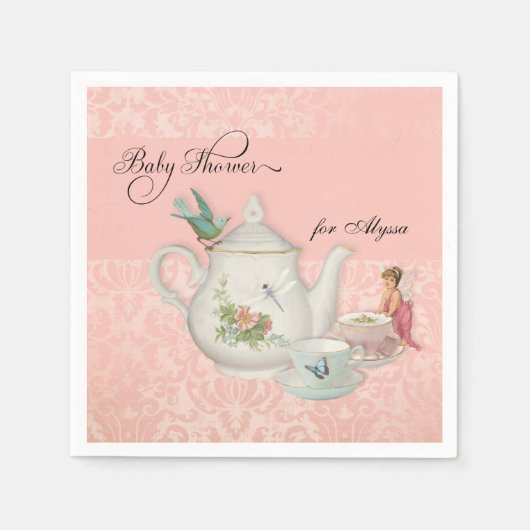  Fairy Theepot Tea Cup Baby shower Decor Servet (Voorkant)