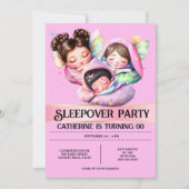 Fairy thema sleepover sluimerfeest meisjes roze kaart (Voorkant)