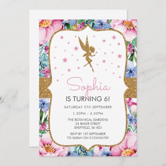 Fairy thema verjaardagsfeestje uitnodiging (Voorkant / Achterkant)