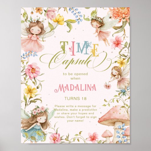 Fairy Time Capsule Bright Wildflower Birthday Poster (Voorkant)