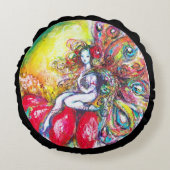 FAIRY TITANIA EN RED FLOWER Yellow Pink Sparkles Rond Kussen (Voorkant)