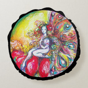 FAIRY TITANIA EN RED FLOWER Yellow Pink Sparkles Rond Kussen