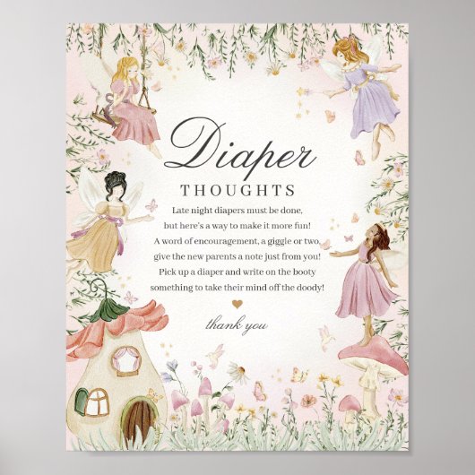 Fairy Tuin Luier Gedachten Whimsical Baby shower Poster (Voorkant)