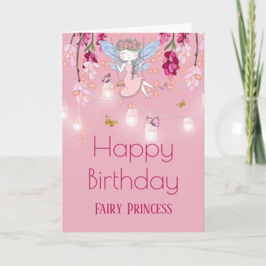 Fairy tuin meisje schommel metselaar pot lichten r kaart (Voorkant)