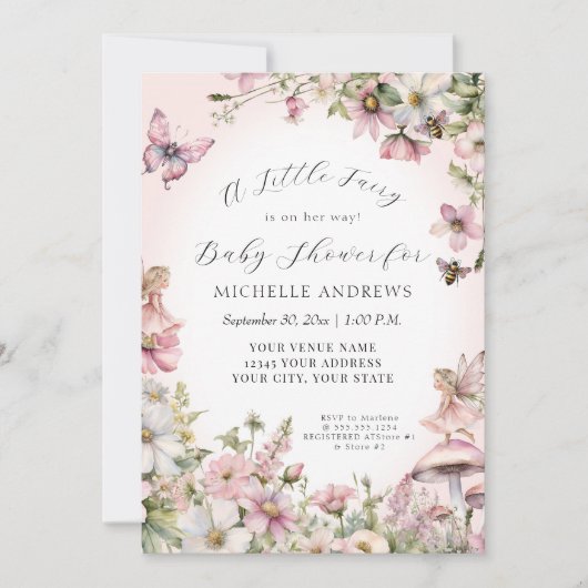 Fairy Tuin Paddestoel Bloemenroze Meisje Baby show Kaart (Voorkant)