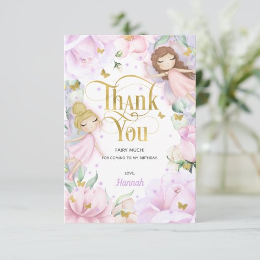 Fairy, tuinbloemen verjaardag bedankkaart (Staand voorkant)