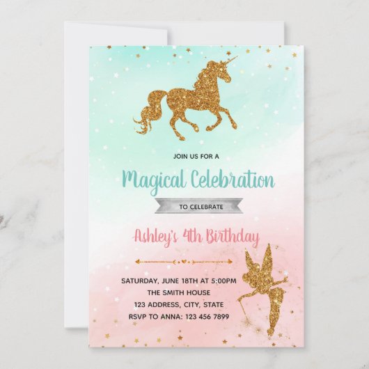 Fairy unicorn silhouette verjaardagsfeest kaart (Voorkant)