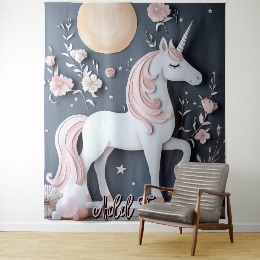 Fairy Unicorn Wall Art Backdrop Banner Wandkleed (In situ)