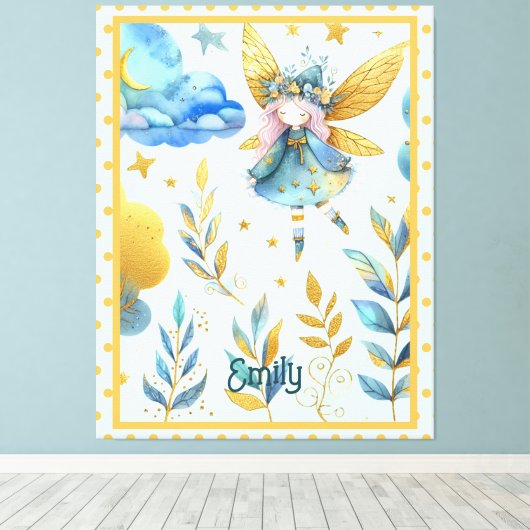 Fairy Verjaardag Blauwgroen Goud Roze Prinses Spro Canvas Afdruk (Insitu (Houten vloer))