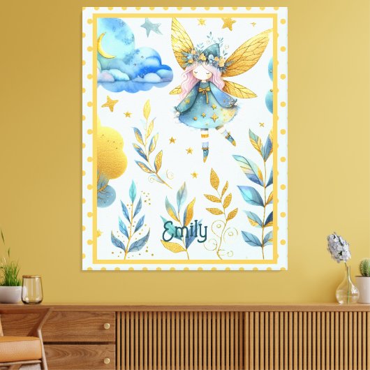 Fairy Verjaardag Blauwgroen Goud Roze Prinses Spro Canvas Afdruk (Insitu (Woonkamer))