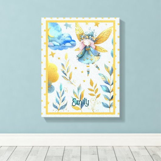 Fairy Verjaardag Blauwgroen Goud Roze Prinses Spro Canvas Afdruk (Insitu (Houten vloer))