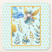 Fairy Verjaardag Blauwgroen Goud Roze Prinses Spro Kartonnen Onderzetters (Voorkant)