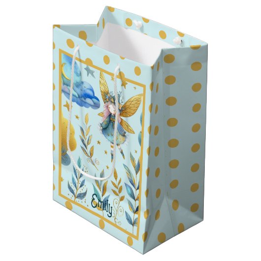Fairy Verjaardag Blauwgroen Goud Roze Prinses Spro Medium Cadeauzakje (Voorkant Gekanteld)
