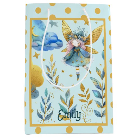 Fairy Verjaardag Blauwgroen Goud Roze Prinses Spro Medium Cadeauzakje (Voorkant)