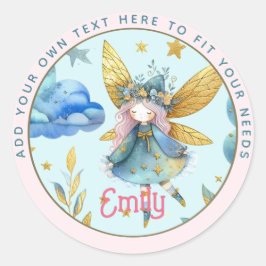 Fairy Verjaardag Blauwgroen Goud Roze Prinses Spro Ronde Sticker