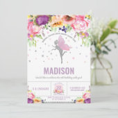 Fairy Verjaardag Paarse Roze Bloemen Zilver Glitte Kaart (Staand voorkant)