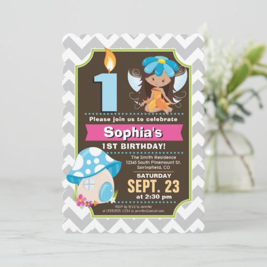 Fairy verjaardag uitnodiging meisje (Staand voorkant)