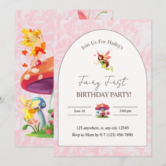 Fairy verjaardagsfeest verticale uitnodiging (Voorkant / Achterkant)