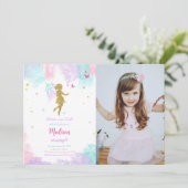 Fairy Verjaardagsfeestuitnodiging met foto Kaart (Staand voorkant)