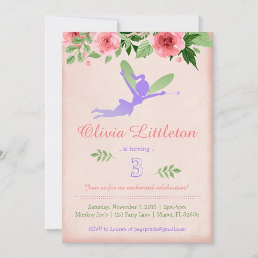 Fairy verjaardagsuitnodigingen - Fairy verjaardags Kaart (Voorkant)