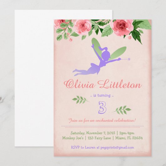 Fairy verjaardagsuitnodigingen - Fairy verjaardags Kaart (Voorkant / Achterkant)