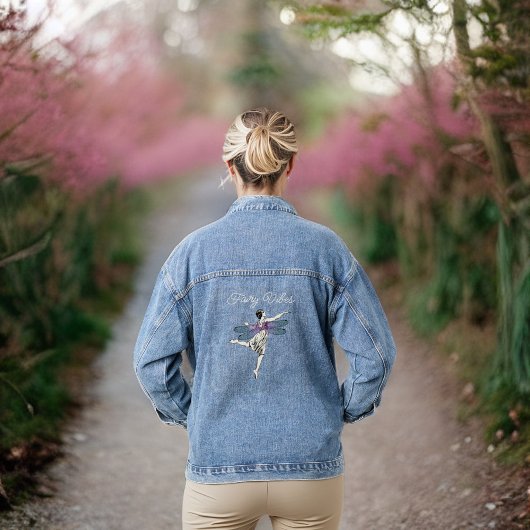 Fairy Vibes Dragonfly Vrouw Wit Paarse Aqua Denim Jacket