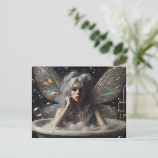 Fairy Vrouw Grijs Haar In Het Bubblebath Briefkaart (Staand voorkant)