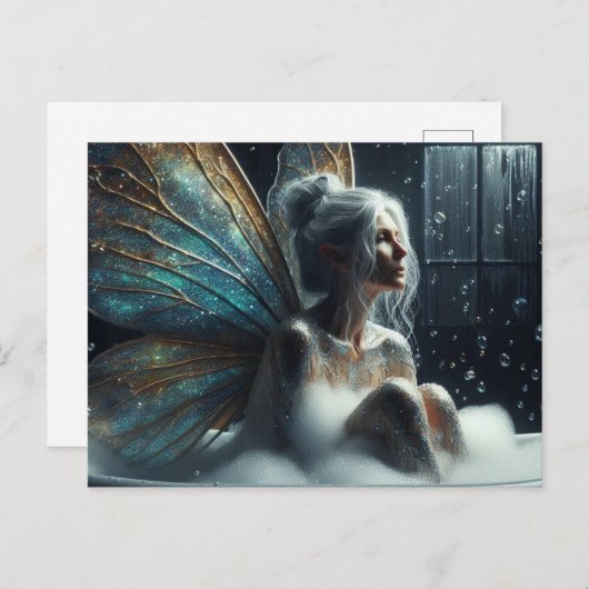 Fairy vrouw met grijs haar neemt een bad briefkaart (Voorkant / Achterkant)