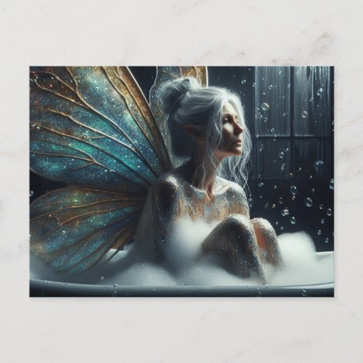 Fairy vrouw met grijs haar neemt een bad briefkaart (Voorkant)