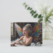 Fairy vrouw met grijs haar neemt een bubbelbad briefkaart (Staand voorkant)