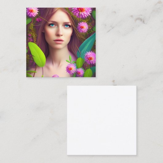 Fairy Vrouw Portret Hyper Realistisch Ingewikkeld  Vierkante Visitekaartje (Voorkant / Achterkant)