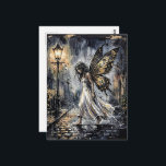 Fairy Walking in the Rain Briefkaart<br><div class="desc">A fairy walking in the rain at night</div>