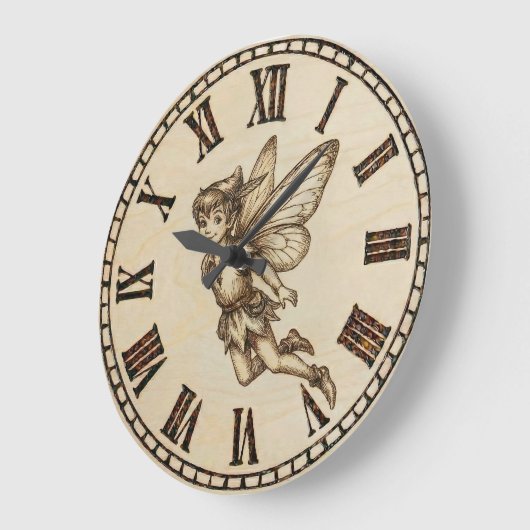 Fairy Wall Clock | Wood-Burned Fantasy Grote Klok (Hoek)