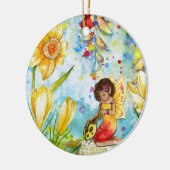Fairy waterverf illustratie onecht keramisch ornament (Links)