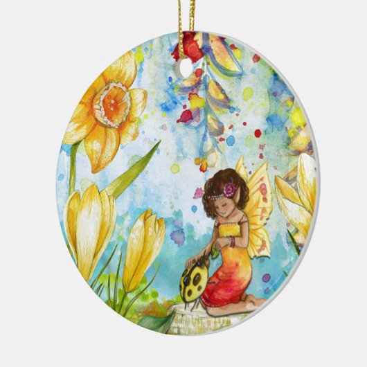 Fairy waterverf illustratie onecht keramisch ornament (Links)